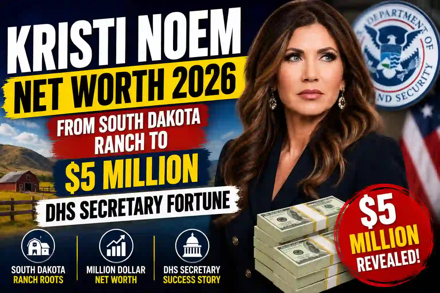 Kristi Noem Net Worth 2026: From South Dakota Ranch to $5 Million DHS Secretary Fortune