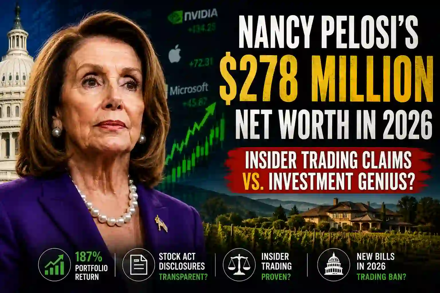 Nancy Pelosi Net Worth 2026: $278 Million Fortune, Stock Trades & Insider Trading Debate